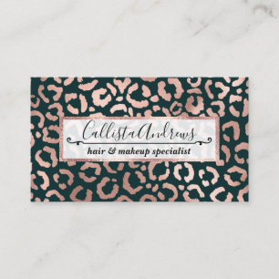 Roos Gold Emerald Leopard Cheetah Animal Print Visitekaartje