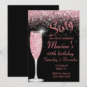 Roos Gold en Black 60e verjaardagsuitnodiging Kaart (Voorkant / Achterkant)