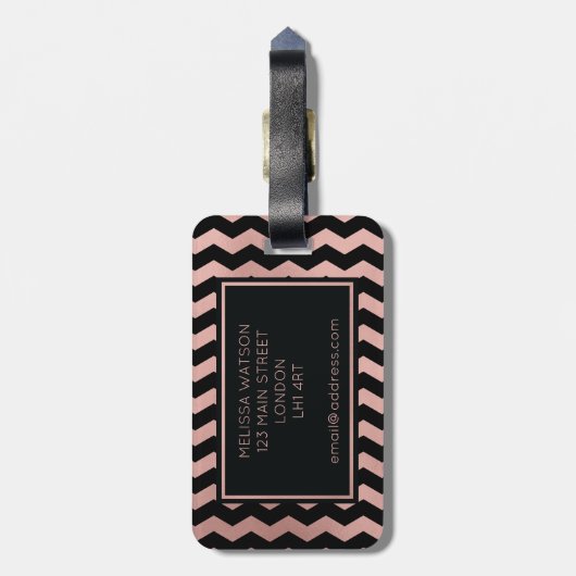 Roos Gold en Black Chevron Bagagelabel (Achterkant verticaal)