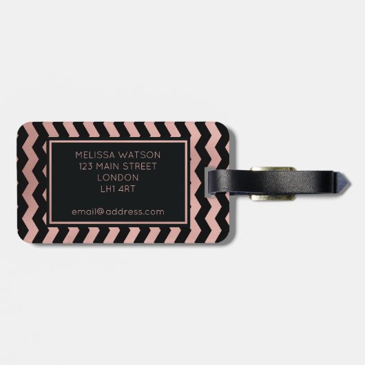 Roos Gold en Black Chevron Bagagelabel (Achterkant horizontaal)
