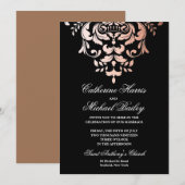 Roos Gold en Black Demask faux foil Wedding Kaart (Voorkant / Achterkant)