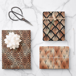 Roos Gold en Black Diamond Art Deco Patronen Inpakpapier Vel
