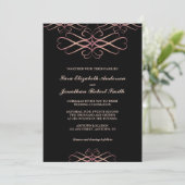 Roos Gold en Black, Elegant Flourishes Wedding Kaart (Staand voorkant)