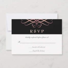 Roos Gold en Black, Elegant Flourishes Wedding RSVP Kaartje