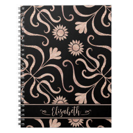 Roos Gold en Black Floral Damask Sunflower Classy Notitieboek