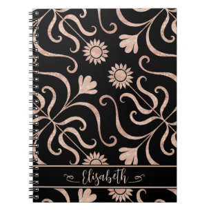 Roos Gold en Black Floral Damask Sunflower Classy Notitieboek