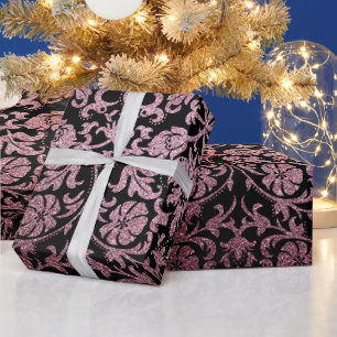 Roos Gold en Black Floral Patten Cadeaupapier
