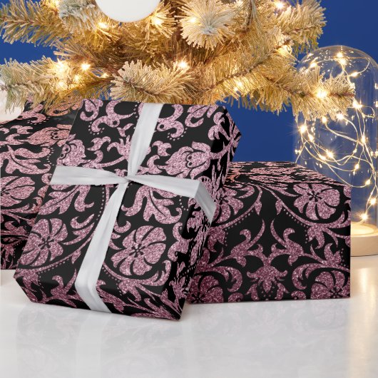 Roos Gold en Black Floral Patten Cadeaupapier (Feestdagen)