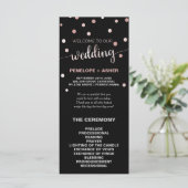 Roos Gold en Black Glam Confetti Wedding Program Programmakaart (Staand voorkant)