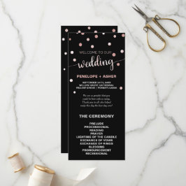 Roos Gold en Black Glam Confetti Wedding Program Programmakaart