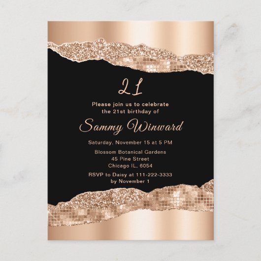 Roos Gold en Black Glam Tears Verjaardagsfeest Briefkaart (Voorkant)