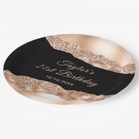 Roos Gold en Black Glam Tears Verjaardagsfeest Papieren Bordje (Gekanteld)