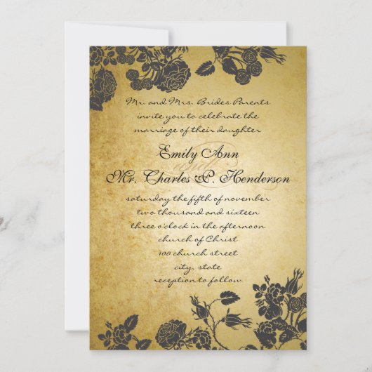 Roos Gold en Black Rozen Wedding Kaart (Voorkant)