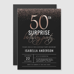 Roos Gold en Black Surprise 50th Birthday Party Magnetische Uitnodiging