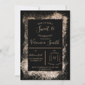Roos Gold en Black Sweet 16 Uitnodiging (Voorkant)