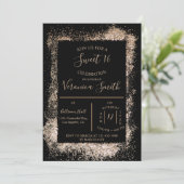 Roos Gold en Black Sweet 16 Uitnodiging (Staand voorkant)