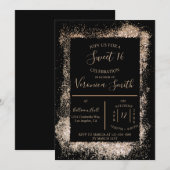 Roos Gold en Black Sweet 16 Uitnodiging (Voorkant / Achterkant)