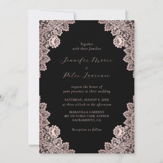 Roos Gold en Black Wedding Invitation Kaart (Voorkant)