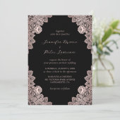 Roos Gold en Black Wedding Invitation Kaart (Staand voorkant)