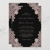 Roos Gold en Black Wedding Invitation Kaart (Voorkant / Achterkant)