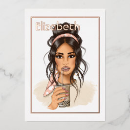 Roos Gold en Blush Birthday Tea Party Folie Uitnodiging