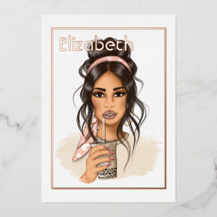 Roos Gold en Blush Birthday Tea Party Folie Uitnodiging