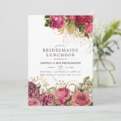  Roos Gold en Blush Bridesmaids Luncheon Kaart (Staand voorkant)