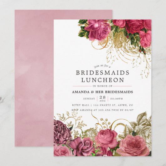  Roos Gold en Blush Bridesmaids Luncheon Kaart (Voorkant / Achterkant)