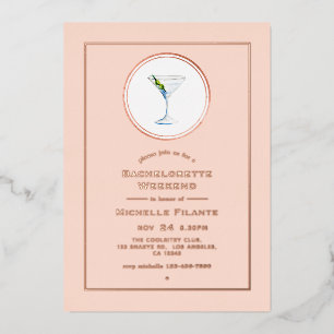 Roos Gold en Blush Cocktail Bachelorette Weekend Folie Uitnodiging