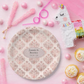 Roos Gold en Blush Damask Folie Bruiloft Papieren Bordje (Feest)