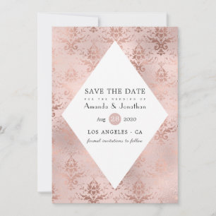 Roos Gold en Blush Damask Vintage bruiloft Save The Date
