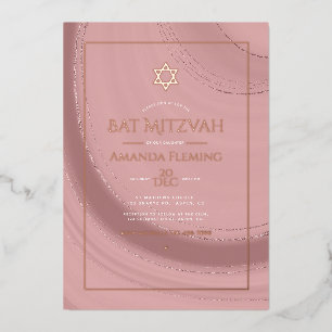 Roos Gold en Blush Faux Agate Bat Mitzvah Foto Folie Uitnodiging