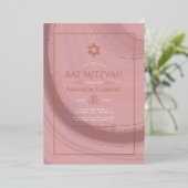 Roos Gold en Blush Faux Agate Bat Mitzvah Foto Folie Uitnodiging (Staand Voorkant)