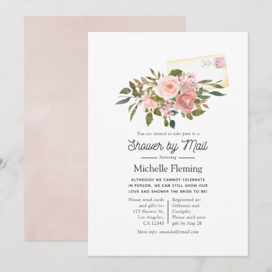 Roos Gold en Blush Floral Vrijgezellenfeest per po Kaart (Voorkant / Achterkant)