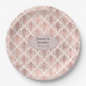 Roos Gold en Blush Folie Damask Pattern Bruiloft Papieren Bordje (Voorkant)