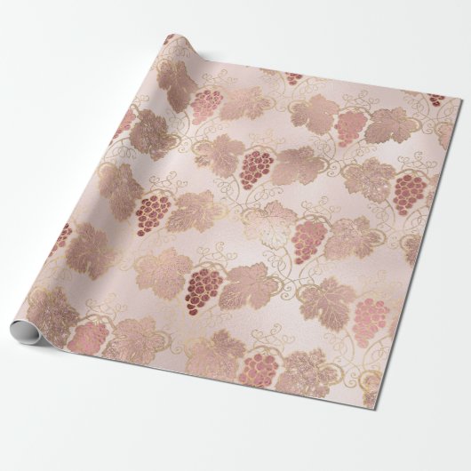 Roos Gold en Blush French Wine themed Cadeaupapier (Uitgerold)