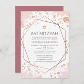 Roos Gold en Blush Geometric Bat Mitzvah Kaart (Voorkant / Achterkant)