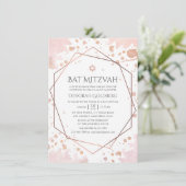 Roos Gold en Blush Geometric Bat Mitzvah Kaart (Staand voorkant)