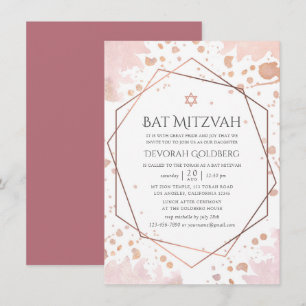 Roos Gold en Blush Geometric Bat Mitzvah Kaart