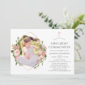 Roos Gold en Blush Geometric First Heilige Communi Kaart (Staand voorkant)