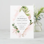 Roos Gold en blush Geometric Greenery Wedding Kaart (Staand voorkant)