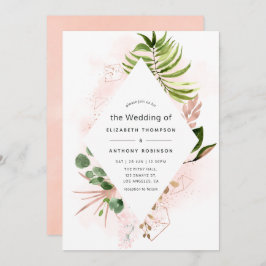 Roos Gold en blush Geometric Greenery Wedding Kaart