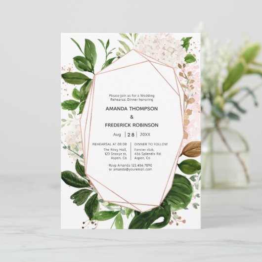 Roos Gold en Blush Geometric Repetitie Diner Kaart (Staand voorkant)