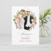 Roos Gold en Blush Geometric Weddenfoto Bedankkaart (Staand voorkant)