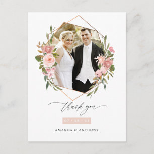 Roos Gold en Blush Geometric Weddenfoto Briefkaart