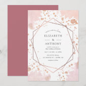 Roos Gold en Blush Geometric Wedding Invitation Kaart (Voorkant / Achterkant)