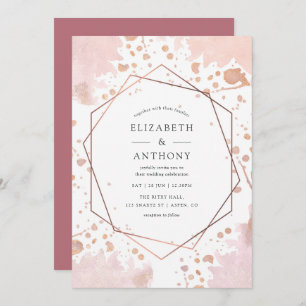 Roos Gold en Blush Geometric Wedding Invitation Kaart