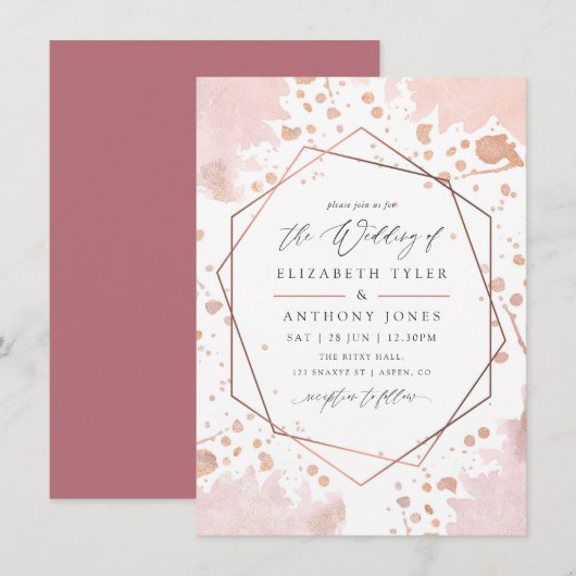 Roos Gold en Blush Geometric Wedding Kaart (Voorkant / Achterkant)