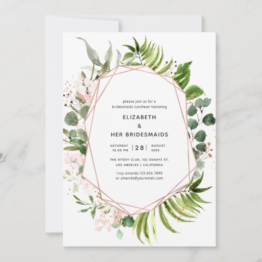 Roos Gold en Blush Geometrische bruidsmeisjes Lunc Kaart (Voorkant)