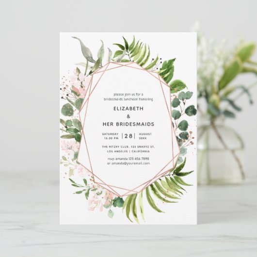 Roos Gold en Blush Geometrische bruidsmeisjes Lunc Kaart (Staand voorkant)